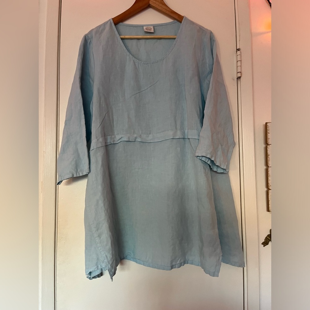 et' lois lagenlook 100% linen tunic in pastel blue Size M